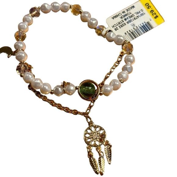 INC Gold-Tone Dreamcatcher Charm Mixed Stone Double-Row Stretch Bracelet - Picture 2 of 3